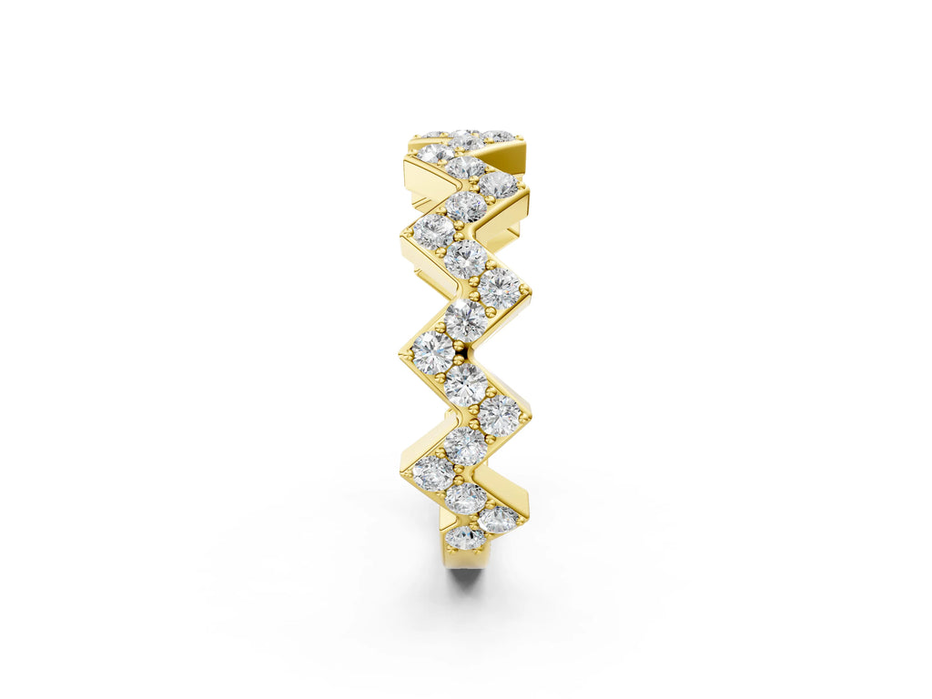 Yellow gold Zigzag Diamond Pave Round Eternity Band with Prong Setting