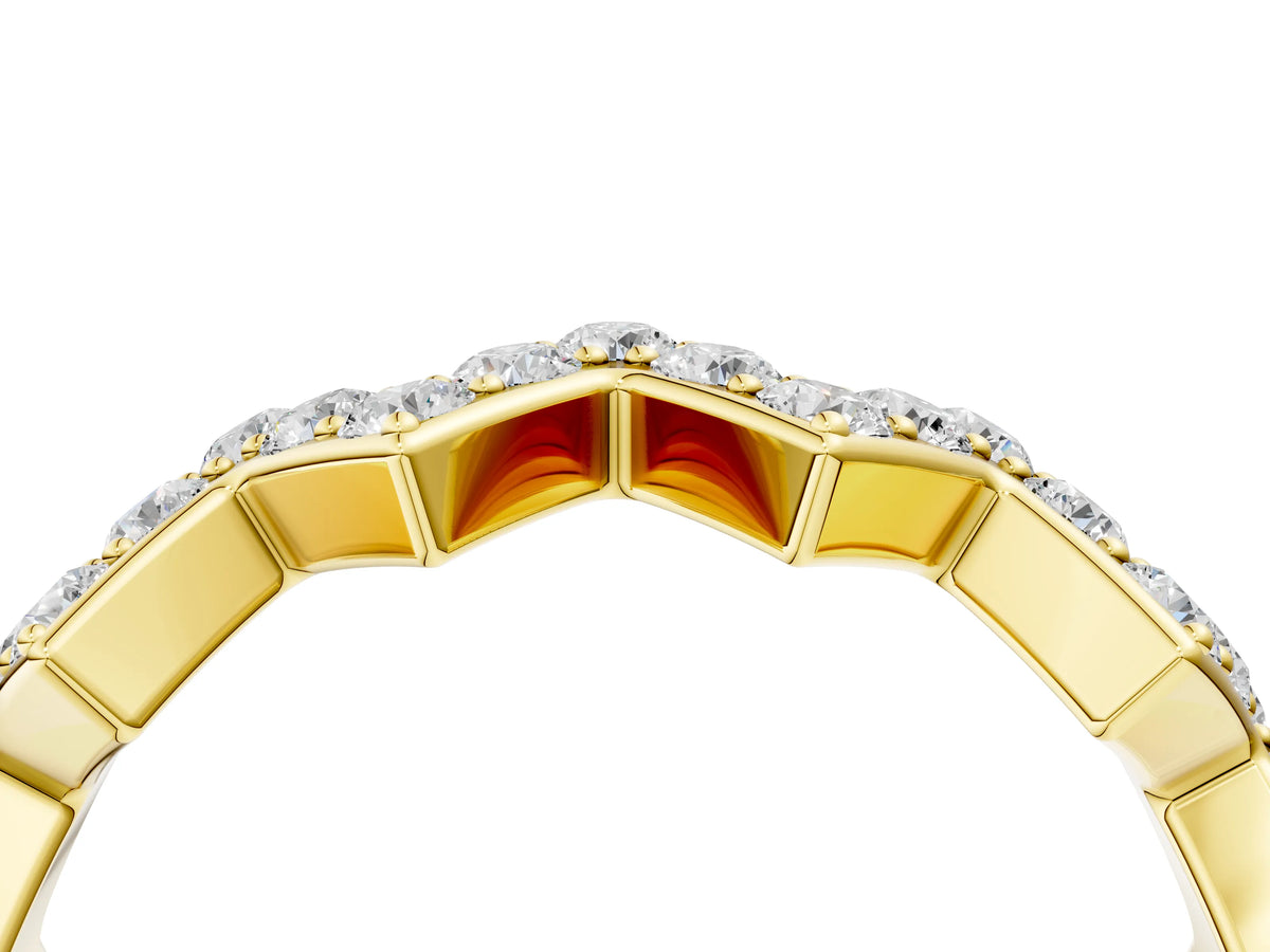 Yellow gold Zigzag Diamond Pave Round Eternity Band with Prong Setting