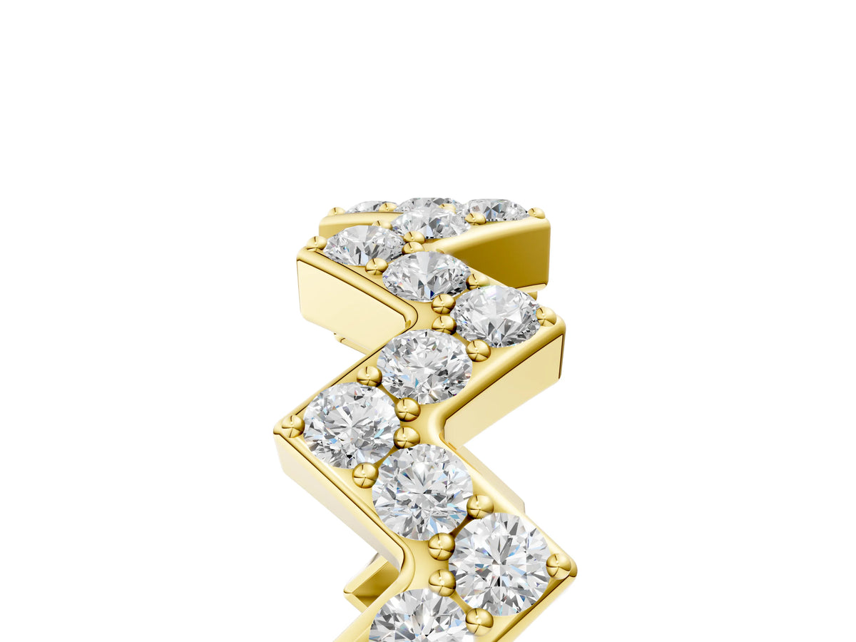 Yellow gold Zigzag Diamond Pave Round Eternity Band with Prong Setting